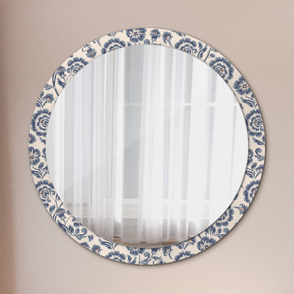 Miroir rond cadre avec impression Motif de fleurs