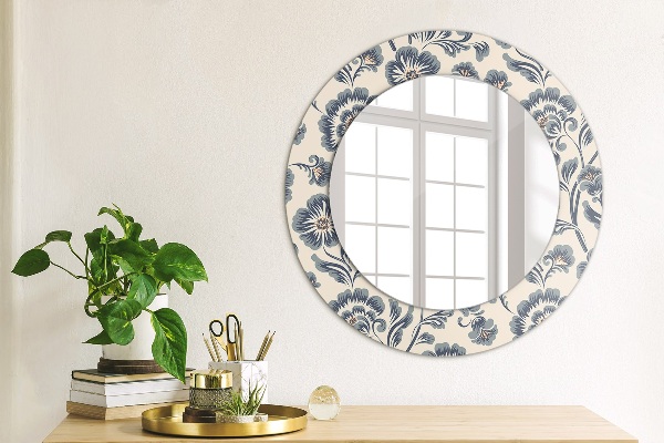 Miroir rond cadre avec impression Motif de fleurs