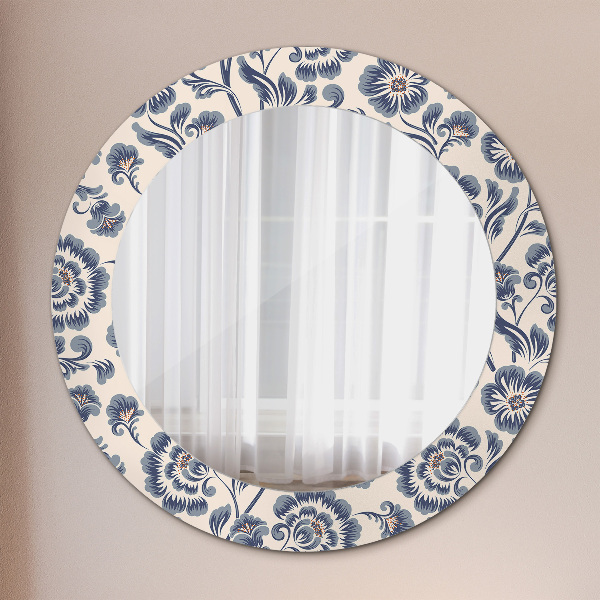 Miroir rond cadre avec impression Motif de fleurs