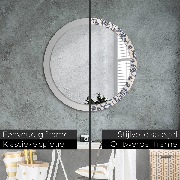 Miroir rond cadre avec impression Motif de fleurs