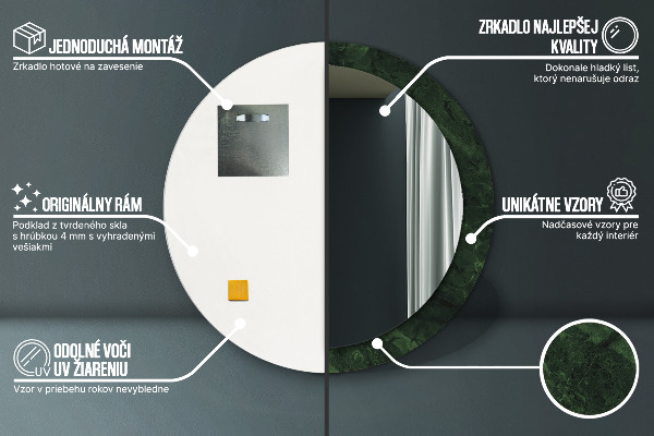 Miroir rond avec décoration Marbre vert