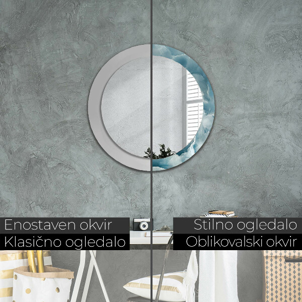 Miroir rond avec décoration Marbre bleu onyx