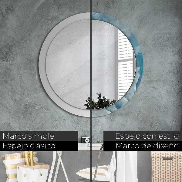 Miroir rond avec décoration Marbre bleu onyx