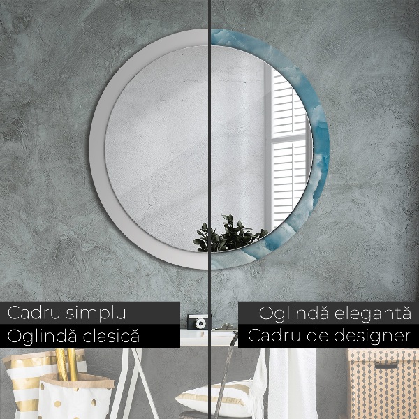Miroir rond avec décoration Marbre bleu onyx