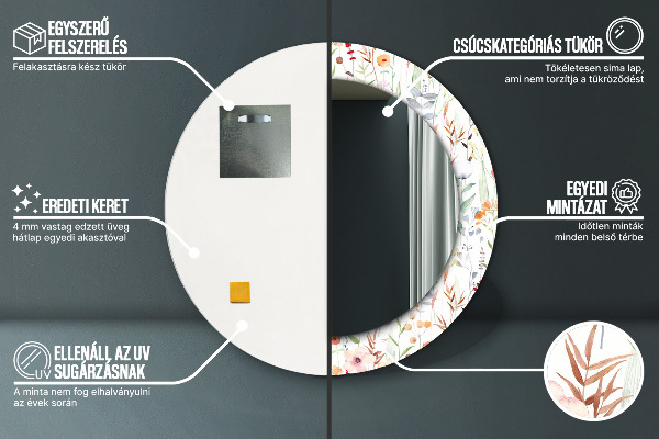 Miroir rond avec décoration Fleurs sauvages