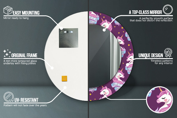 Miroir rond imprimé Stars de la licorne