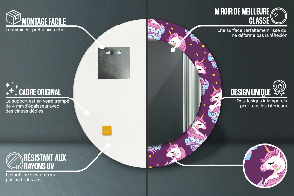 Miroir rond imprimé Stars de la licorne