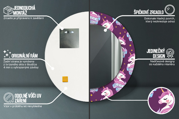 Miroir rond imprimé Stars de la licorne