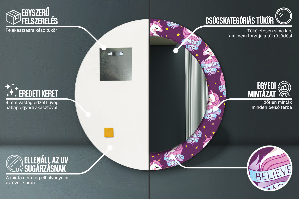 Miroir rond imprimé Stars de la licorne