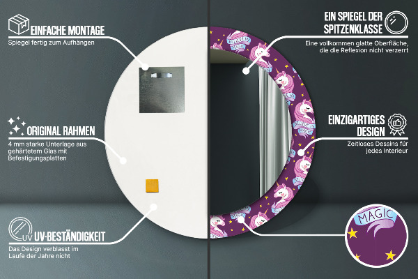 Miroir rond imprimé Stars de la licorne