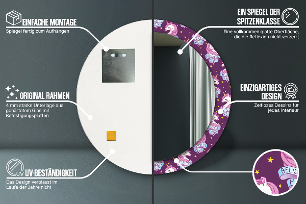 Miroir rond imprimé Stars de la licorne