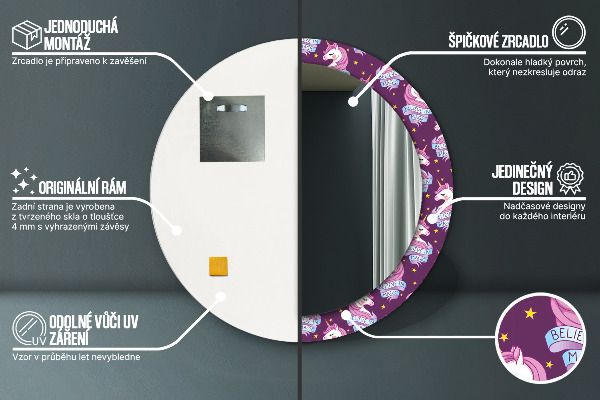 Miroir rond imprimé Stars de la licorne
