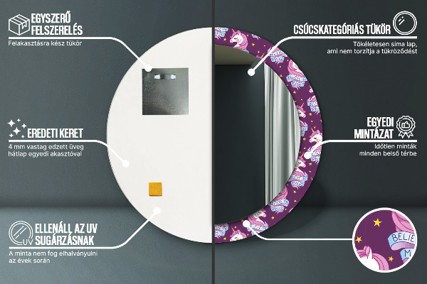 Miroir rond imprimé Stars de la licorne