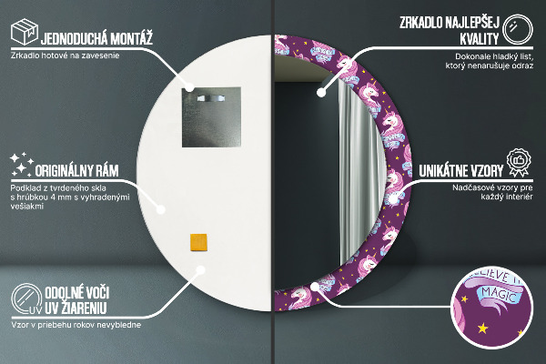 Miroir rond imprimé Stars de la licorne