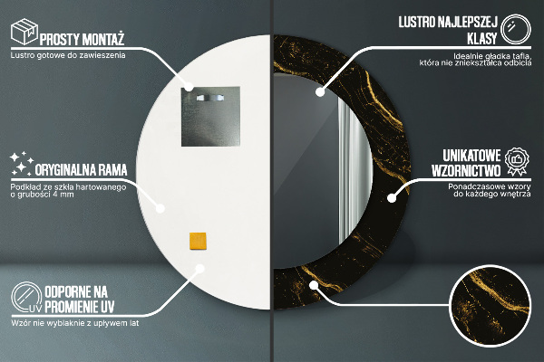 Miroir rond imprimé Marbre noir