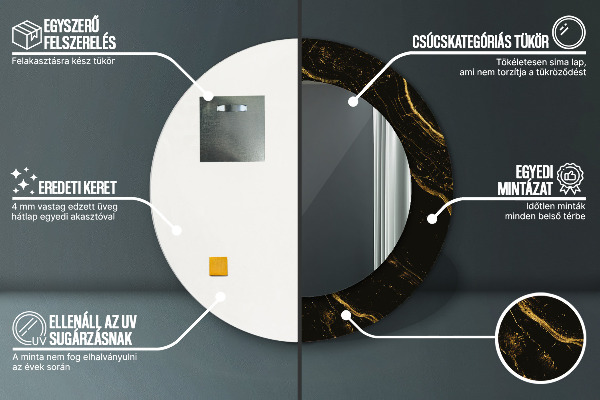 Miroir rond imprimé Marbre noir