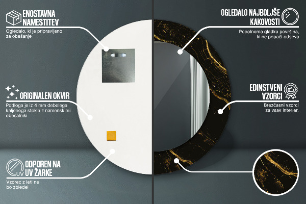 Miroir rond imprimé Marbre noir