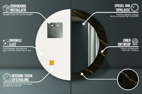 Miroir rond imprimé Marbre noir