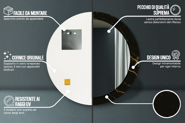 Miroir rond imprimé Marbre noir