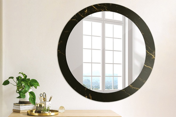 Miroir rond imprimé Marbre noir