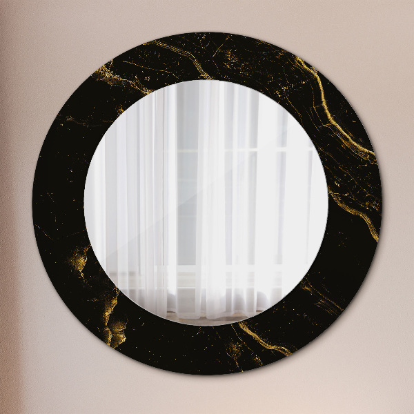 Miroir rond imprimé Marbre noir