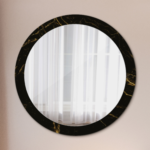 Miroir rond imprimé Marbre noir