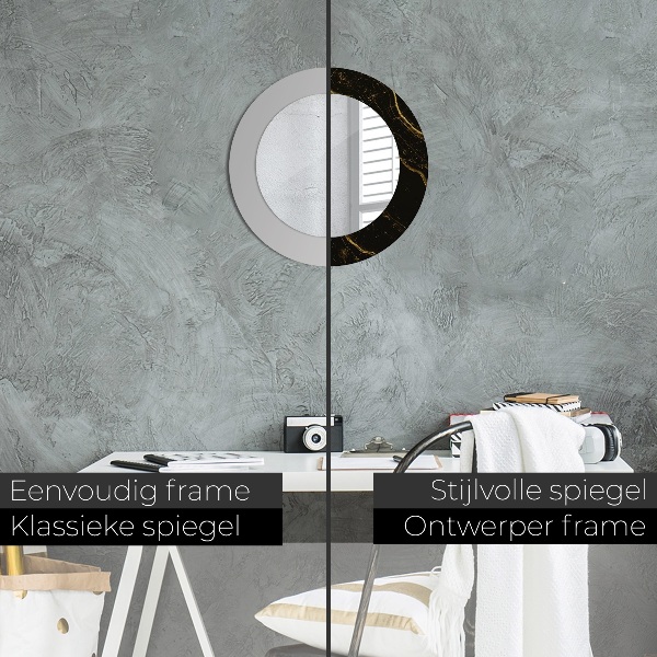 Miroir rond imprimé Marbre noir