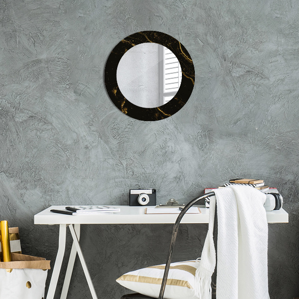 Miroir rond imprimé Marbre noir