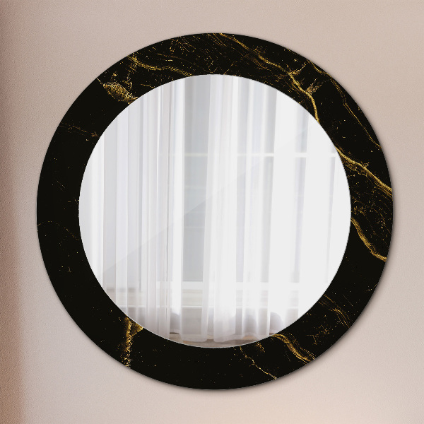 Miroir rond imprimé Marbre noir