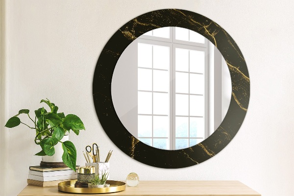 Miroir rond imprimé Marbre noir