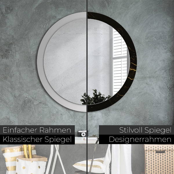Miroir rond imprimé Marbre noir
