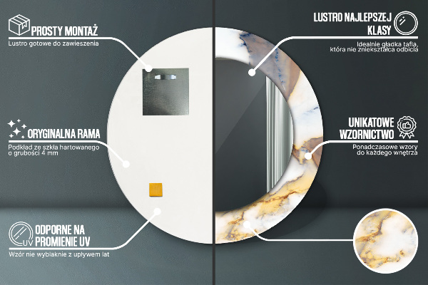 Miroir rond imprimé Marbre blanc