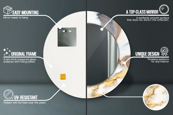 Miroir rond imprimé Marbre blanc