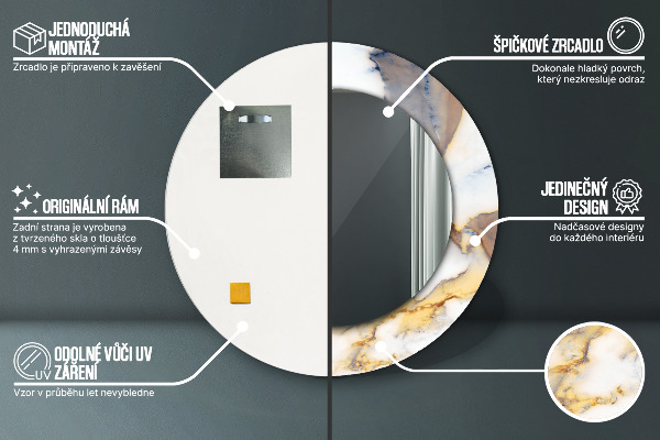 Miroir rond imprimé Marbre blanc