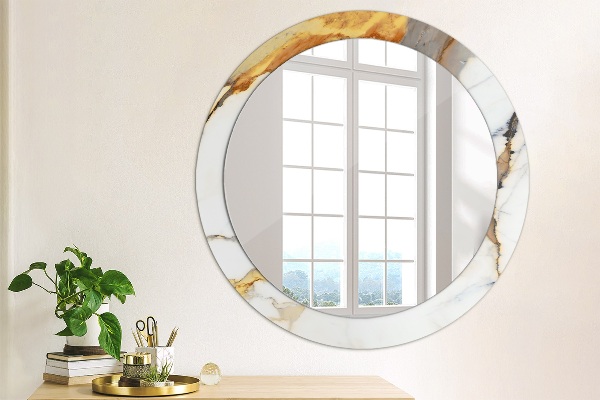 Miroir rond imprimé Marbre blanc