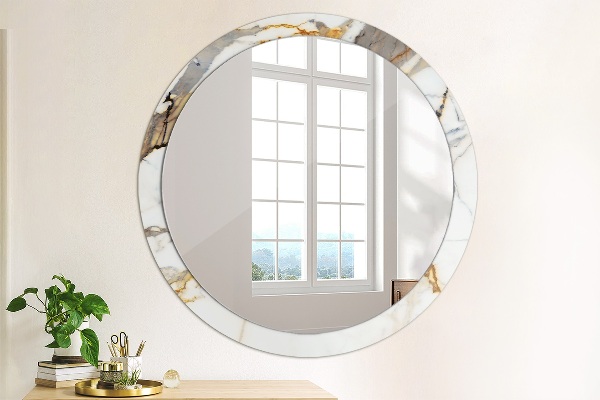 Miroir rond imprimé Marbre blanc