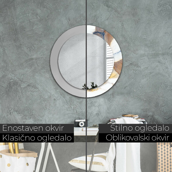 Miroir rond imprimé Marbre blanc