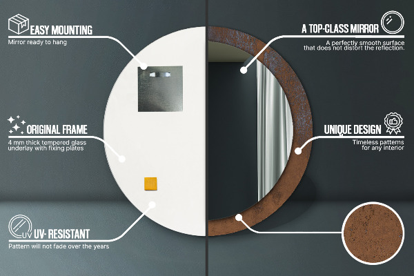 Miroir rond imprimé Rustique métallique