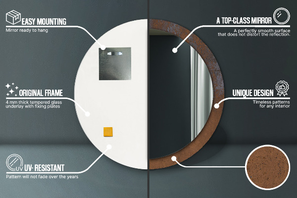 Miroir rond imprimé Rustique métallique