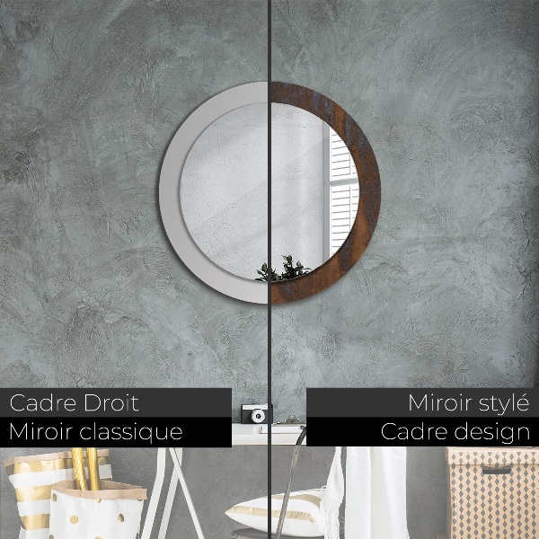 Miroir rond imprimé Rustique métallique