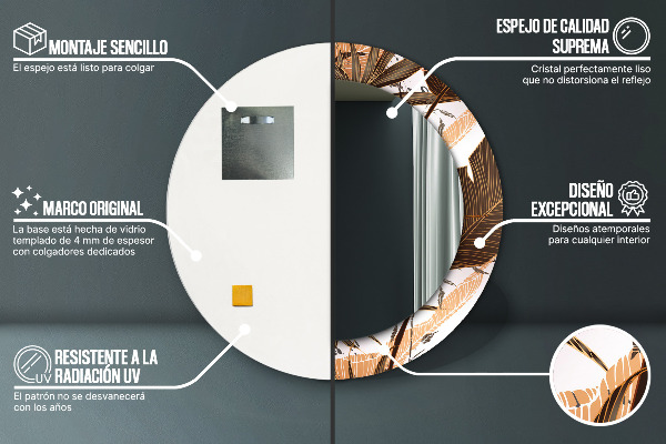 Miroir rond imprimé Feuilles de palmier
