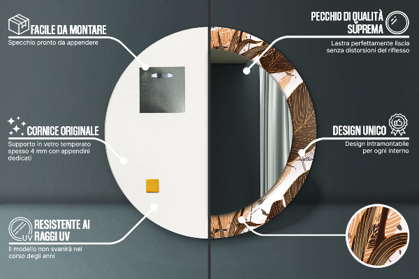 Miroir rond imprimé Feuilles de palmier