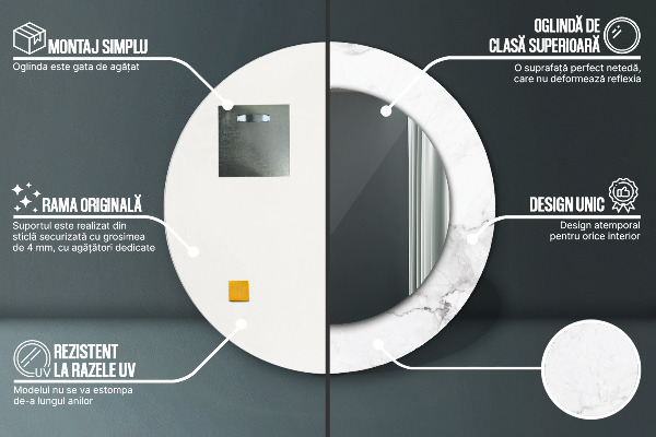 Miroir rond imprimé Marbre blanc
