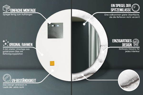 Miroir rond imprimé Marbre blanc