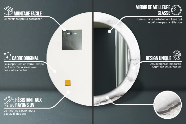 Miroir rond imprimé Marbre blanc