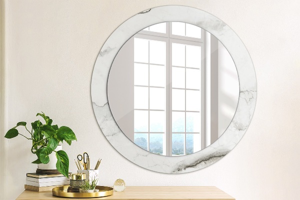 Miroir rond imprimé Marbre blanc