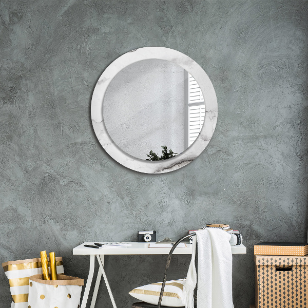 Miroir rond imprimé Marbre blanc
