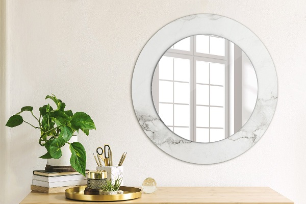 Miroir rond imprimé Marbre blanc