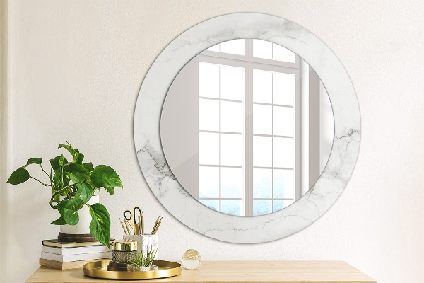 Miroir rond imprimé Marbre blanc