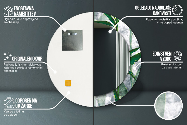 Miroir rond imprimé Feuilles tropicales